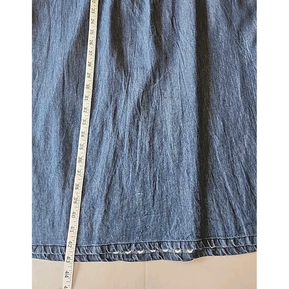 Womens Denim Midi Shirt Dress L Embroidered Pintuck Cottage Coastal Granny Chic - Picture 7 of 10